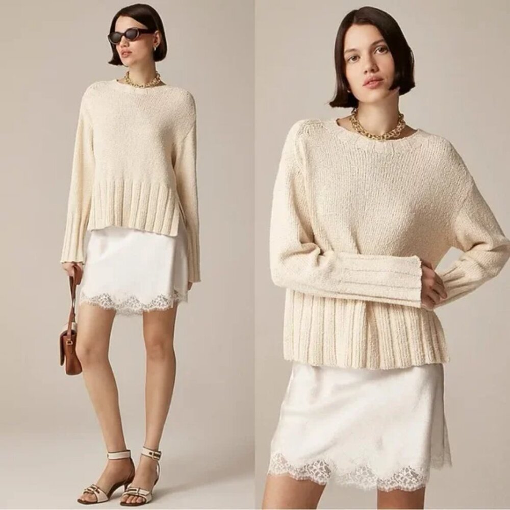 J. Crew Marina Sweater in Textured Cotton Blend in Natural Size Small